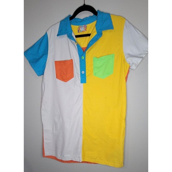 Mokuyobi Made in USA Colorblock Polo Dress Size L | Rainbow Y2K Artcore Dress - Picture 1 of 7